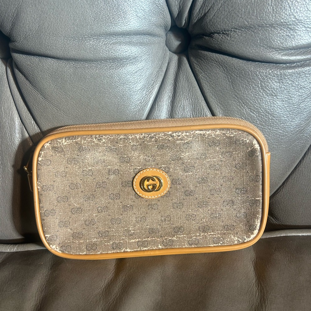 Gucci Brown and Tan Cosmetic Bag